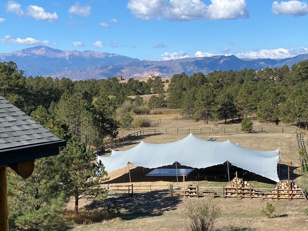 Black-Forest-platinum-wedding-tent-aerial Stunning Vista with large bedouin freeform canopy