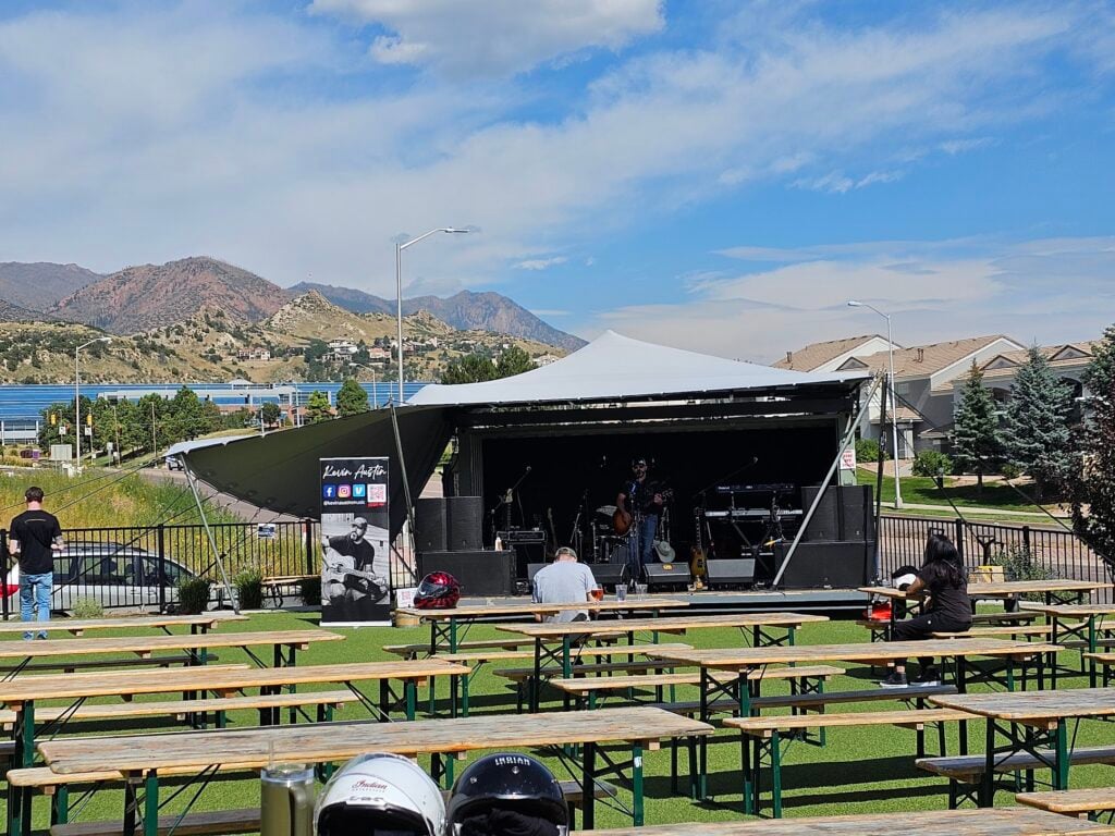 Stretch tent stage covering at Red Leg Brewery Red Leg Brewery Colorado Springs tent covering